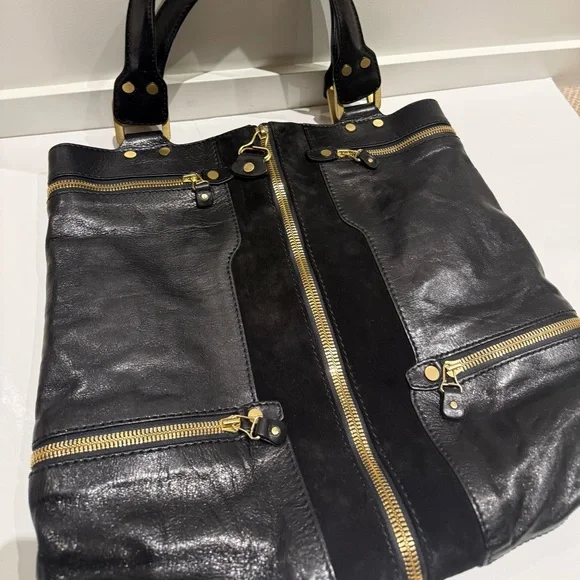 Jimmy Choo Black and Gold Leather Tote - Picture 3 of 8